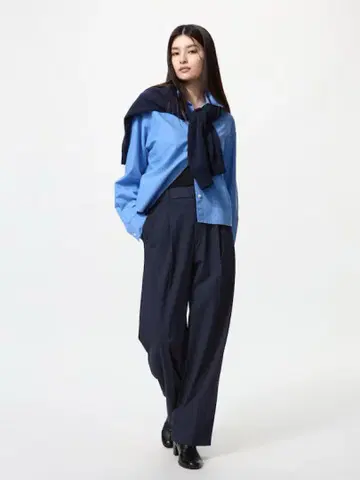 UNIQLO 턱 와이드 팬츠 네이비 s 밑단 기장 수선 완료