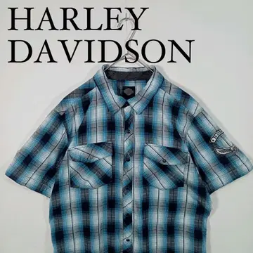 HARLEY DAVIDSON 반팔 체크 셔츠 버튼 다운 L 스냅