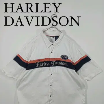 Harley-Davidson 반팔 워크 셔츠 자수 로고 버튼 다운 XXL