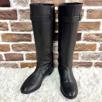 새상품급 긴자 카네마츠 롱 부츠 (24cm) 블랙 가죽 사이드 고어