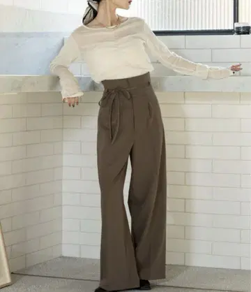 [ hinari ] 하이웨스트 리본 팬츠 모카 S