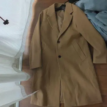 카멜 울 롱 코트