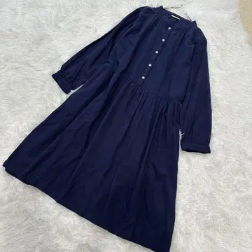 사만사 모스모스 네이비 긴팔 셔츠 원피스 밴드 카라 M