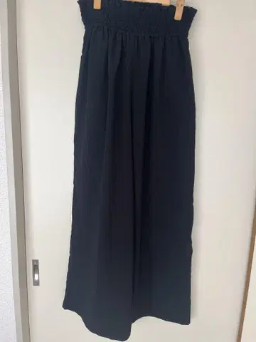 렙심 블랙 셔링 허리 와이드 팬츠 F