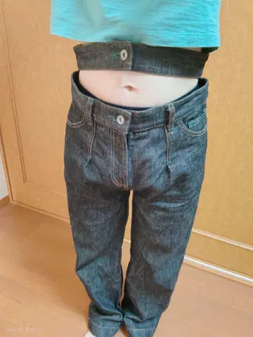 eenie 더블 허리 더블 벨트 크롭 데님 청바지 블랙