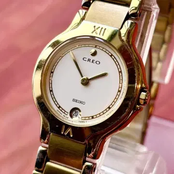 새상품 배터리 SEIKO CREO 라운드 골드 여성용 손목시계 데이트