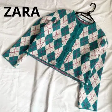 [ ZARA ] 아가일 무늬 니트 가디건 싸개 버튼 여성빈티지