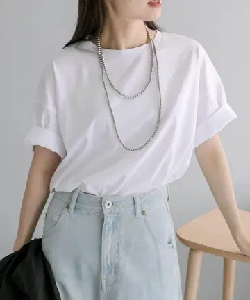 퓨어세신 밑단 라운드 다용도 T셔츠 화이트