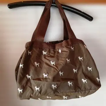 개 프린트 브라운 토트백