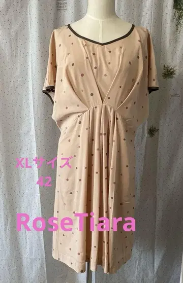 새상품급 RoseTiara 도트 무늬 핑크 베이지 V넥 반팔 원피스 XL