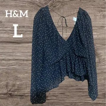 H&M 에이치앤엠 블랙 도트 무늬 V넥 긴팔 블라우스 [ L ]
