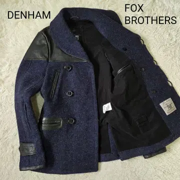 새상품급 덴함 폭스 브라더스 트위드 가죽 절개 P 코트 S 상당