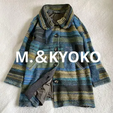 M&KYOKO 니트 코트 사토 섬유 멀티 보더