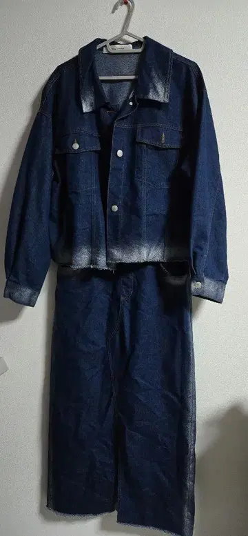 다크 블루 데님 셋업 스커트 자켓