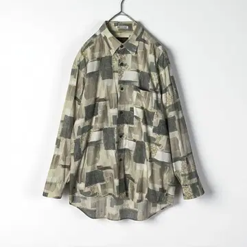 올 패턴 아트 디자인 긴팔 셔츠 패턴 셔츠 빈티지 레트로 M