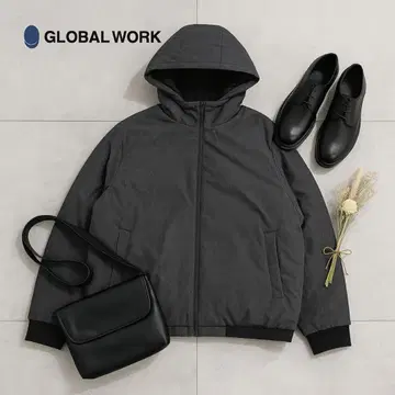 GLOBAL WORK 후드 부착 다크 그레이 자켓 S
