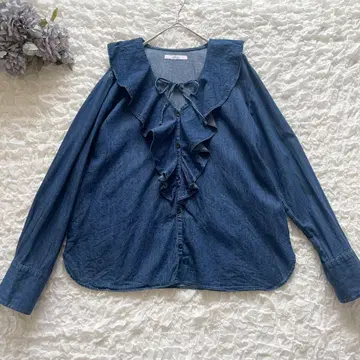 [24AW] 저널 스탠다드 데님 프릴 카라 블라우스 인디고