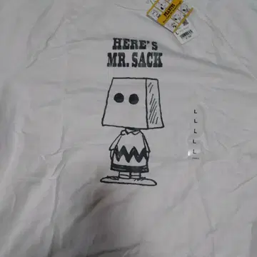 유니클로 HERE'S MR. SACK 찰리 브라운 화이트 티셔츠 L