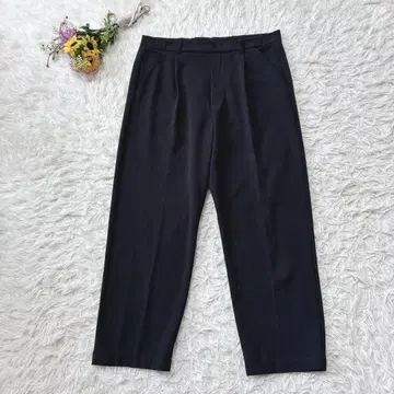 OZOC 와이드 레그 슬랙스 테이퍼드 팬츠 허리밴딩 스트레치 블랙