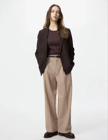 UNIQLO 턱 와이드 팬츠 베이지 XS