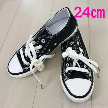 24cm 블랙 스니커즈 캔버스 로우컷 남녀 공용 캐주얼