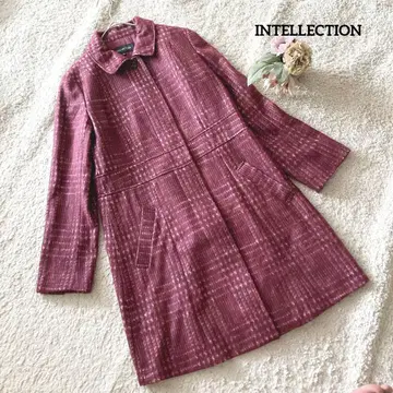 인텔렉션 INTELLECTION 체크 코트 40 퍼플 무릎 기장