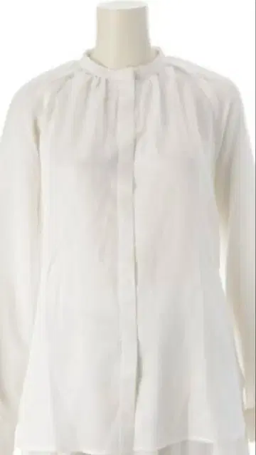 드로어 실크 블렌드 개더 블라우스 광택 히요쿠 버튼