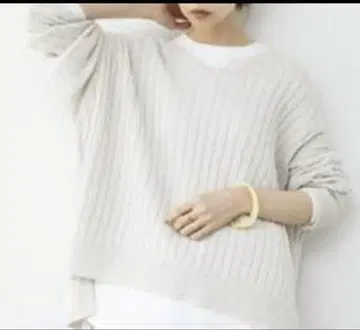 IENA 테이프얀 와이드 리브 V넥 풀오버 내추럴