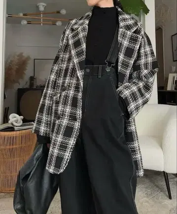 GRL 그레일 체크 무늬 트위드 테일러드 자켓