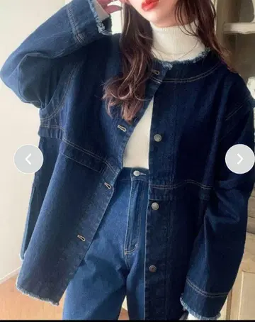 프린지 절개 데님 자켓 인디고 블루 오버 사이즈