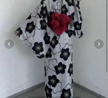꽃무늬 유카타 빨간색 오비 세트