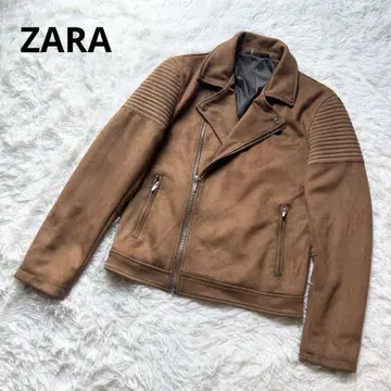 자라 브라운 더블 라이더 자켓 페이크 스웨이드