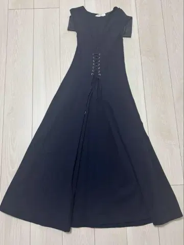 Front Lace-Up Midi Dress - navy / S