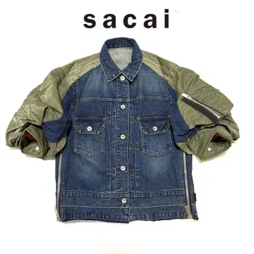 새상품급 sacai MA-1 절개 사이드 지퍼 데님 블루종 G