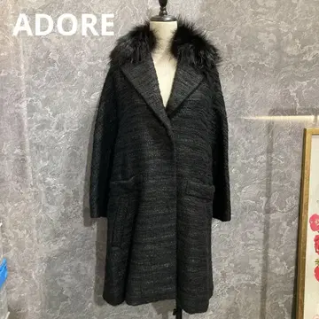 ADORE 새상품급 트위드 퍼 포함 라인 코트 트위드