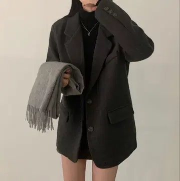 amood 두꺼운 원단 울 하프 자켓 차콜