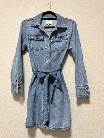 ZARA 데님 원피스 긴팔 허리 벨트 포함