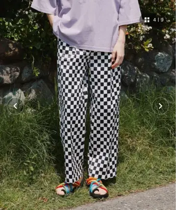 Freada 체커 패턴 와이드 팬츠