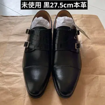 미사용 블랙 가죽 더블 몽크 비즈니스 슈즈 27.5cm 천연 가죽