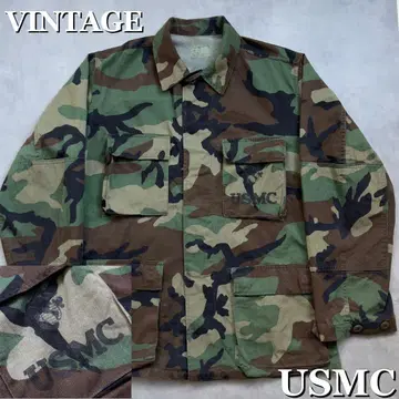 80s USMC 우드랜드 카모 BDU 자켓 NAVY 스텐실
