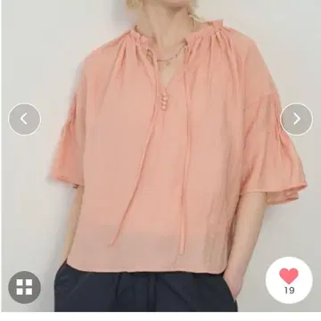 핑크 반팔 오부 소매 셔츠