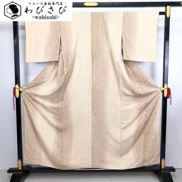 츠무기 기모노 늘어뜨린 벚꽃 도쿄 화이트 브라운 가드 가공 K-3154