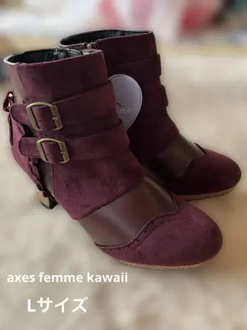 axes femme kawaii 벨트 디자인 부츠 와인 L 사이즈