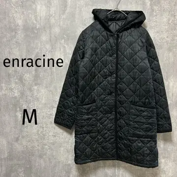 4275 [enracine] 퀼팅 코트 체크 무늬 후드 앞 버튼 M