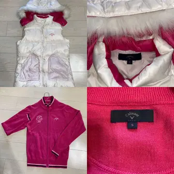 Callaway 화이트 퍼 베스트와 핑크 스웨터 세트