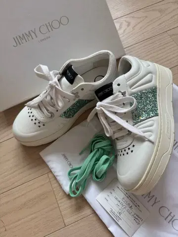 JIMMY CHOO 스니커즈 화이트/그린 글리터