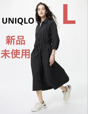 UNIQLO 나일론 원피스 7부 소매 L 사이즈 블랙 셔츠 원피스