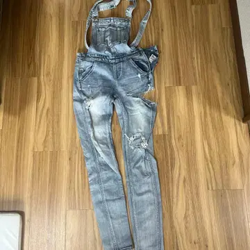 GYDA 사이드 립드 스키니 데님 멜빵바지