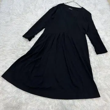 멜란지 블랙 A라인 롱 원피스 비대칭 긴팔