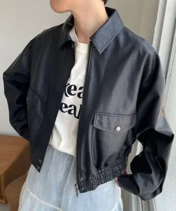 LOWRYS FARM 가죽 숏 블루종 가죽 블루종 블랙